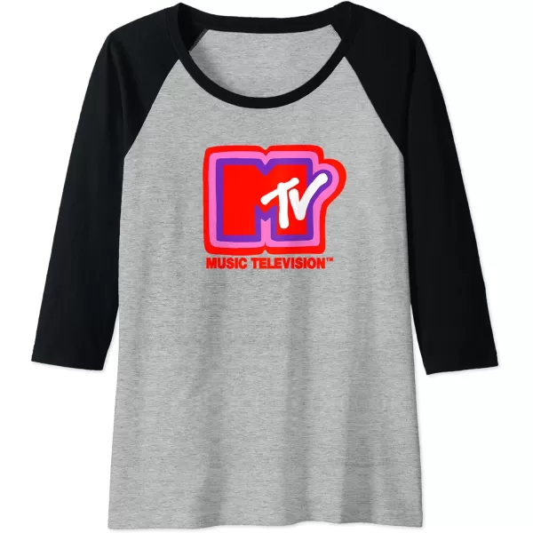 Amazon Essentials MTV Super Thick Outlines Logo Raglan Baseball TeeBlackAthletic Heather
