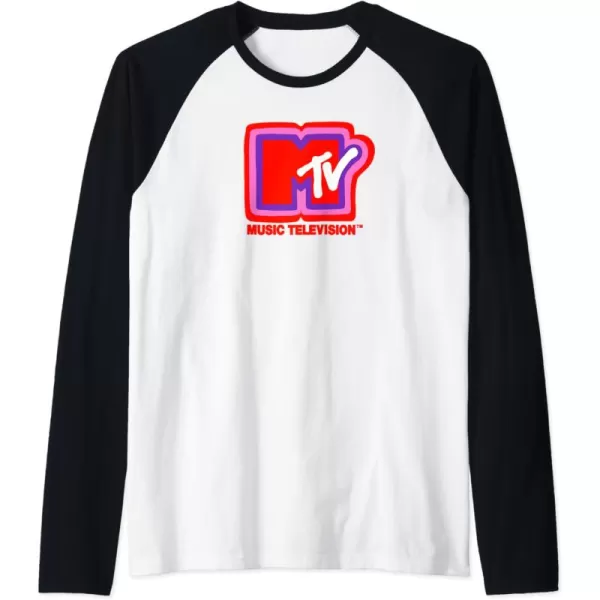 Amazon Essentials MTV Super Thick Outlines Logo Raglan Baseball TeeBlackWhite