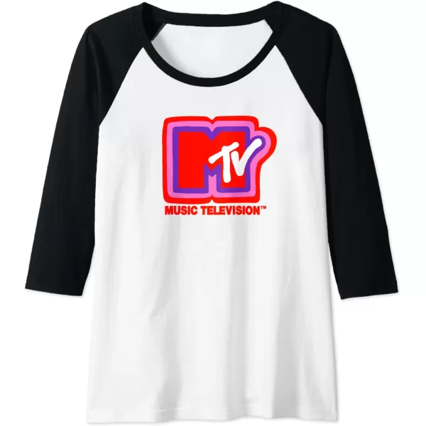 Amazon Essentials MTV Super Thick Outlines Logo Raglan Baseball TeeBlackWhite
