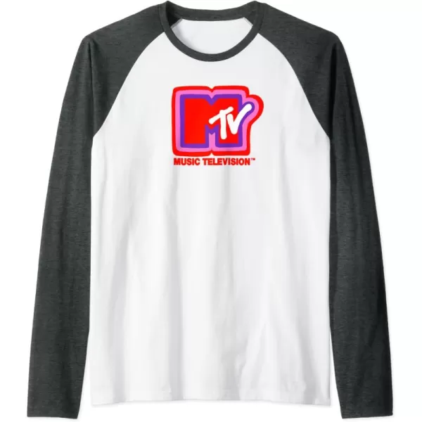 Amazon Essentials MTV Super Thick Outlines Logo Raglan Baseball TeeDark Heather GreyWhite