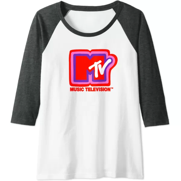 Amazon Essentials MTV Super Thick Outlines Logo Raglan Baseball TeeDark Heather GreyWhite