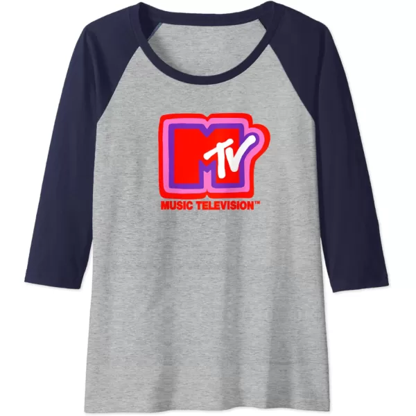 Amazon Essentials MTV Super Thick Outlines Logo Raglan Baseball TeeNavy BlueAthletic Heather