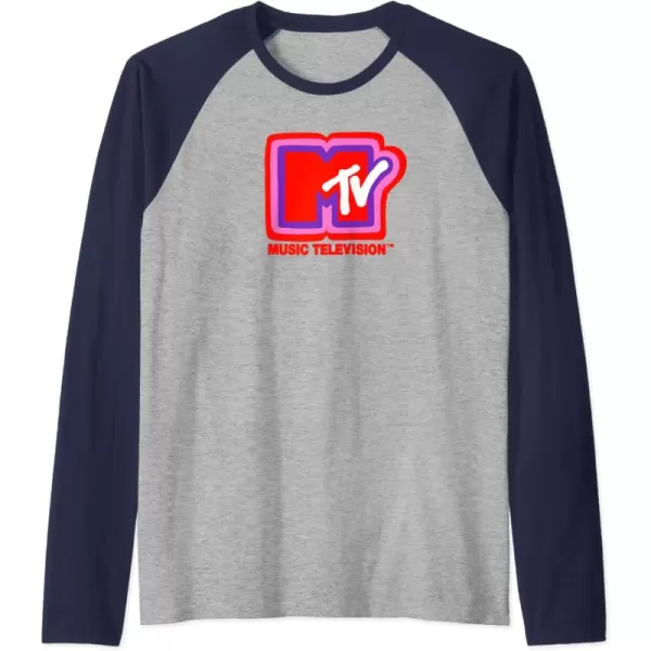 Amazon Essentials MTV Super Thick Outlines Logo Raglan Baseball TeeNavy BlueAthletic Heather