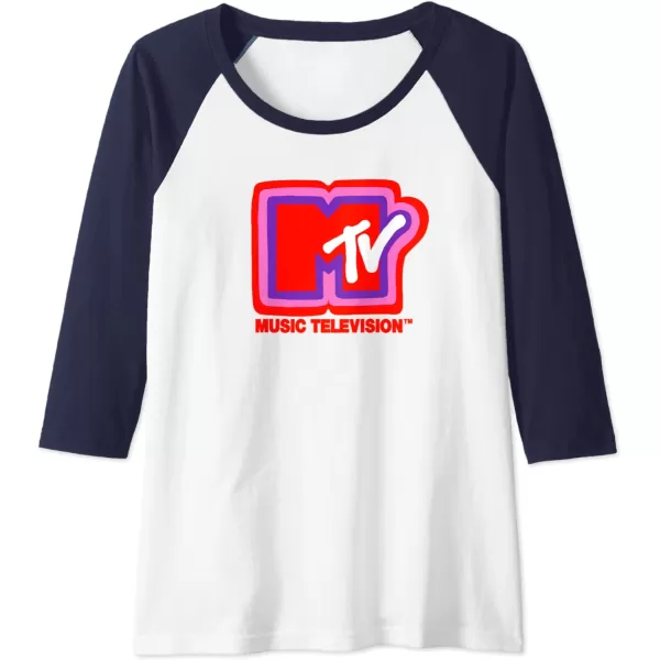 Amazon Essentials MTV Super Thick Outlines Logo Raglan Baseball TeeNavy BlueWhite