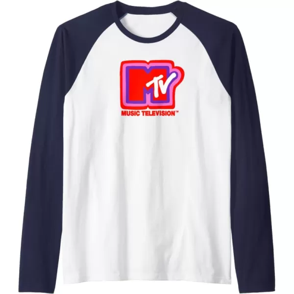 Amazon Essentials MTV Super Thick Outlines Logo Raglan Baseball TeeNavy BlueWhite