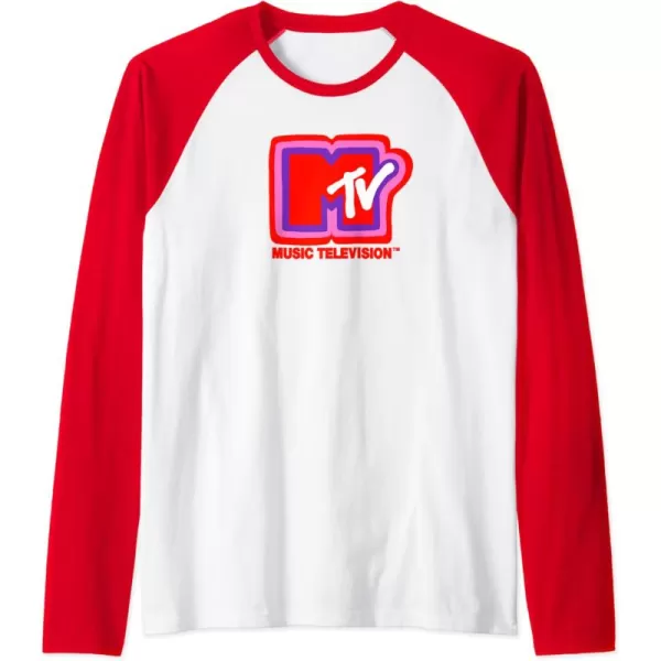 Amazon Essentials MTV Super Thick Outlines Logo Raglan Baseball TeeRedWhite