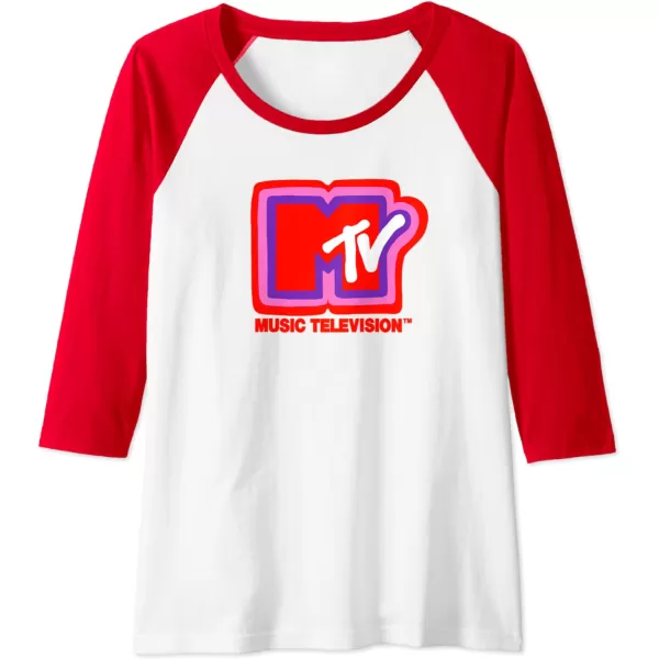 Amazon Essentials MTV Super Thick Outlines Logo Raglan Baseball TeeRedWhite