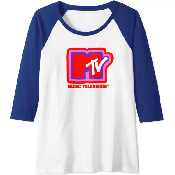 Amazon Essentials MTV Super Thick Outlines Logo Raglan Baseball TeeRoyal BlueWhite