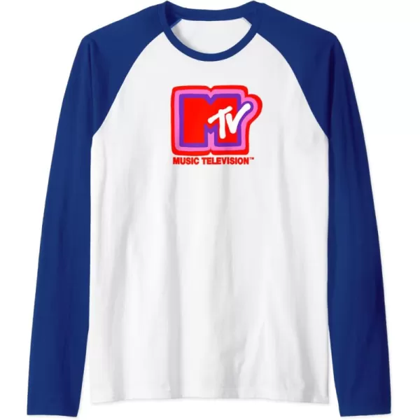 Amazon Essentials MTV Super Thick Outlines Logo Raglan Baseball TeeRoyal BlueWhite