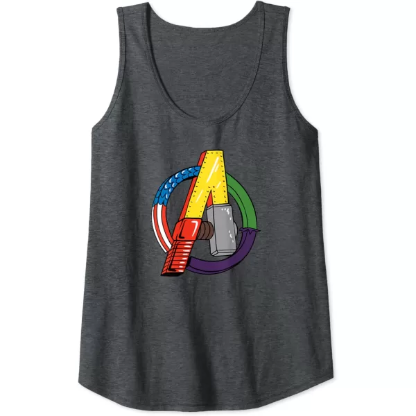 Amazon Essentials Marvel Avengers Multi Hero Logo Collage Tank TopDark Heather Grey