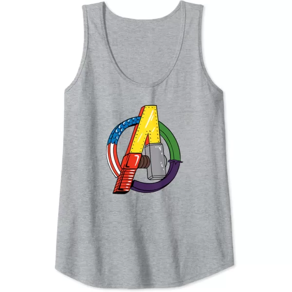 Amazon Essentials Marvel Avengers Multi Hero Logo Collage Tank TopHeather Grey