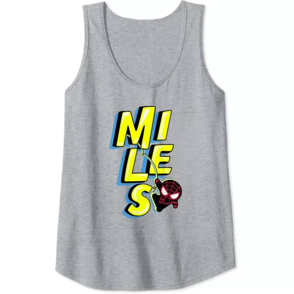 Amazon Essentials Marvel Miles Morales SpiderMan Bold Yellow Name Tank TopHeather Grey