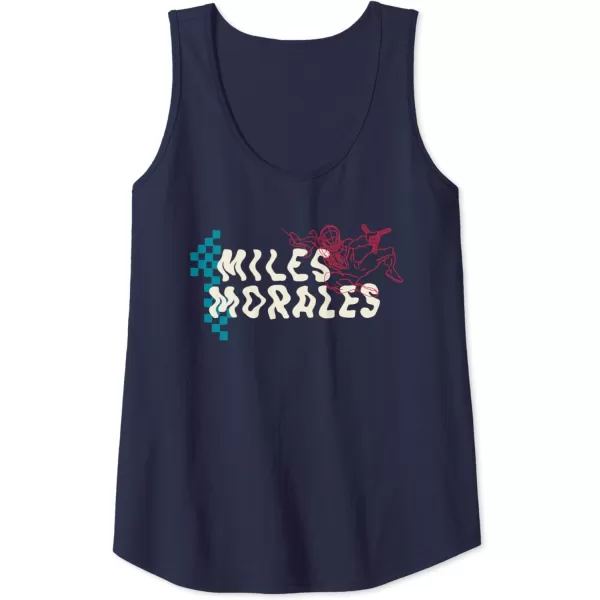 Amazon Essentials Marvel Miles Morales SpiderMan Checkerboard Collage Tank TopNavy Blue