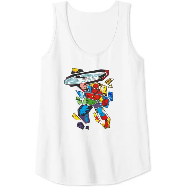 Amazon Essentials Marvel Super Heroes Multi Hero Shattered Collage Tank TopWhite