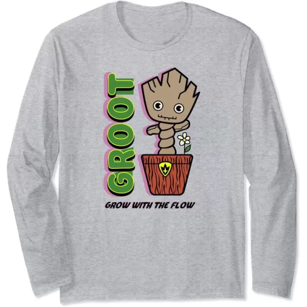 Amazon Essentials Guardians of the Galaxy Groot Grow With The Flow Long Sleeve TShirtHeather Grey