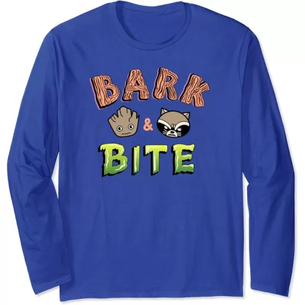 Amazon Essentials Guardians of the Galaxy Groot and Rocket Bark and Bite Long Sleeve TShirtRoyal Blue