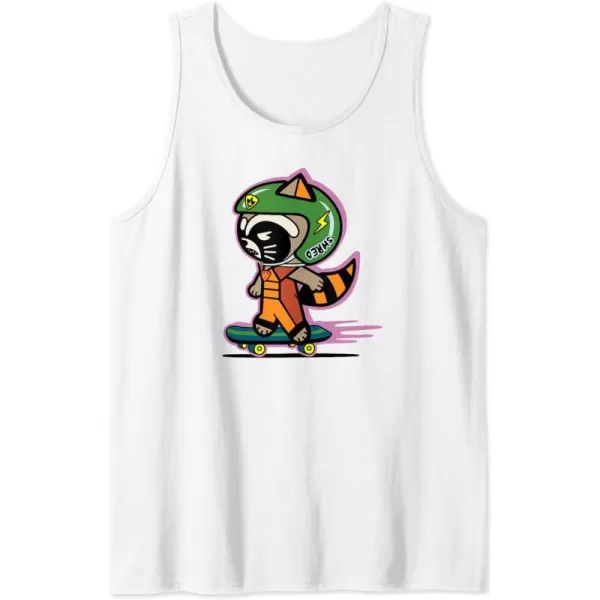 Amazon Essentials Guardians of the Galaxy Skateboarding Rocket Tank TopWhite