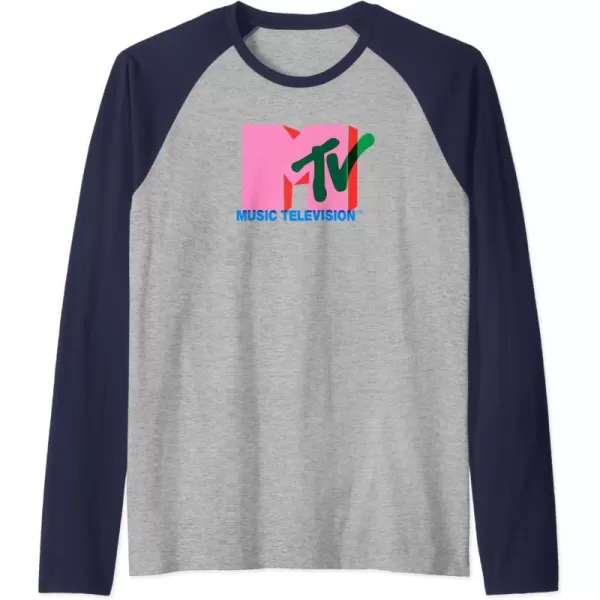 Amazon Essentials MTV Overlapping Colorful Shapes Logo Raglan Baseball TeeNavy BlueAthletic Heather