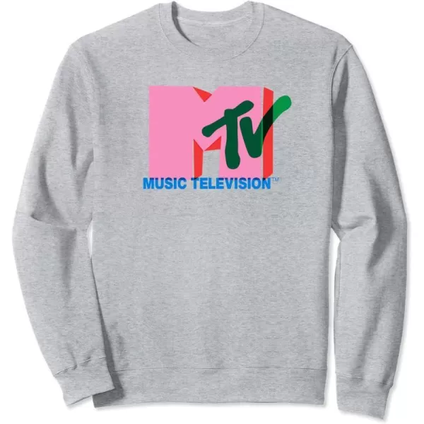 Amazon Essentials MTV Overlapping Colorful Shapes Logo SweatshirtHeather Grey