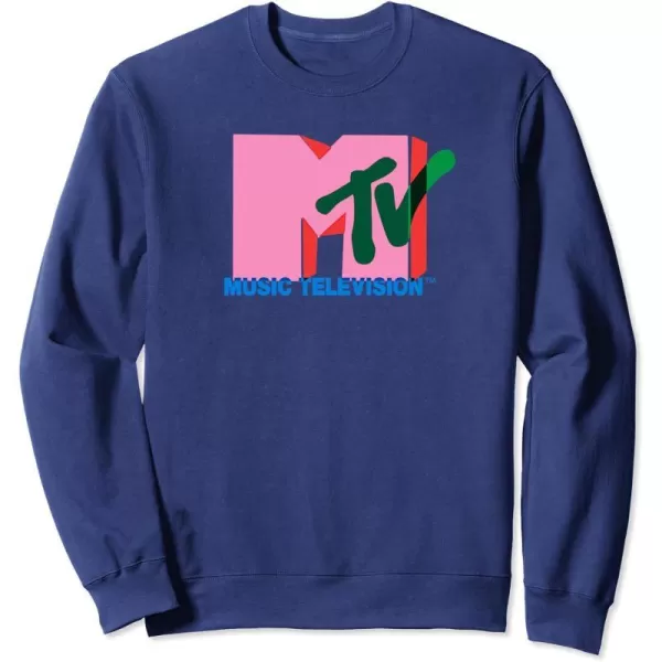 Amazon Essentials MTV Overlapping Colorful Shapes Logo SweatshirtNavy Blue