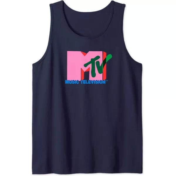 Amazon Essentials MTV Overlapping Colorful Shapes Logo Tank TopNavy Blue