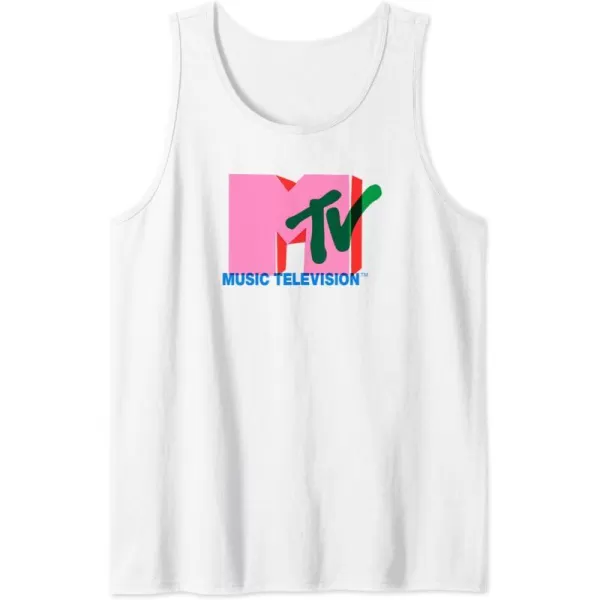 Amazon Essentials MTV Overlapping Colorful Shapes Logo Tank TopWhite