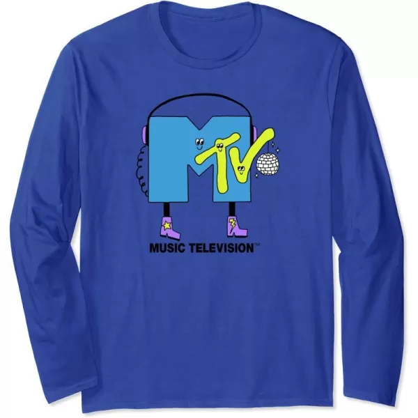 Amazon Essentials MTV Smiling Dance Party Logo Long Sleeve TShirtRoyal Blue