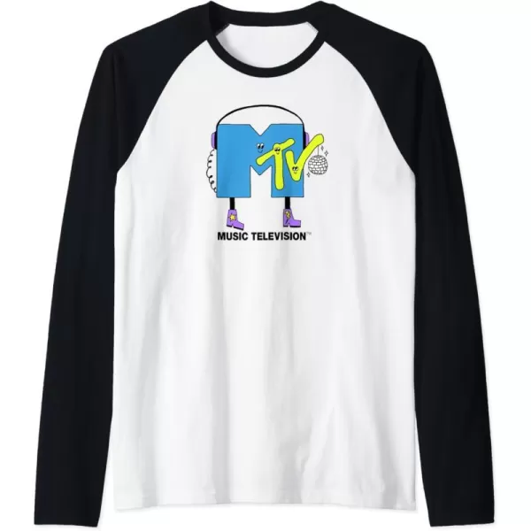 Amazon Essentials MTV Smiling Dance Party Logo Raglan Baseball TeeBlackWhite