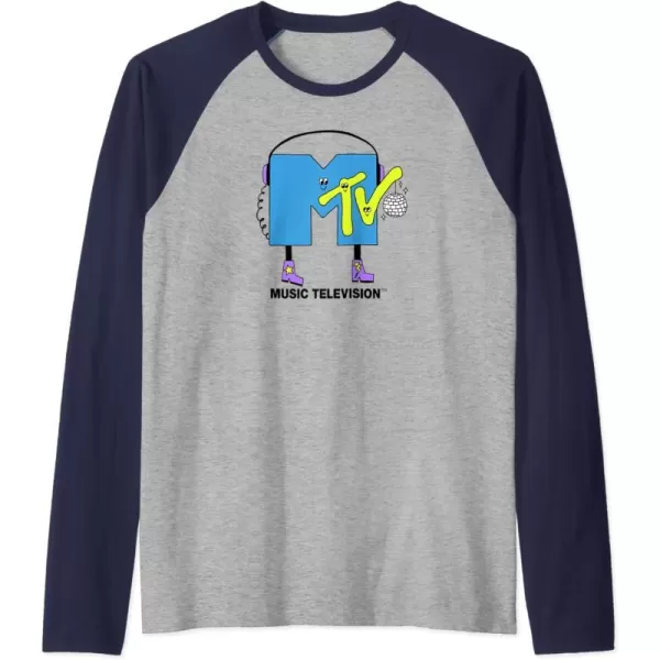 Amazon Essentials MTV Smiling Dance Party Logo Raglan Baseball TeeNavy BlueAthletic Heather