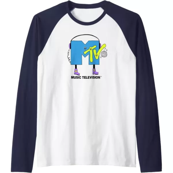 Amazon Essentials MTV Smiling Dance Party Logo Raglan Baseball TeeNavy BlueWhite