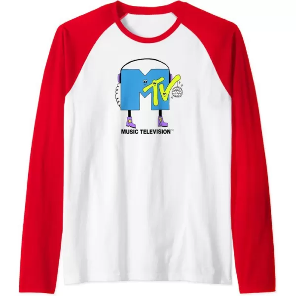 Amazon Essentials MTV Smiling Dance Party Logo Raglan Baseball TeeRedWhite