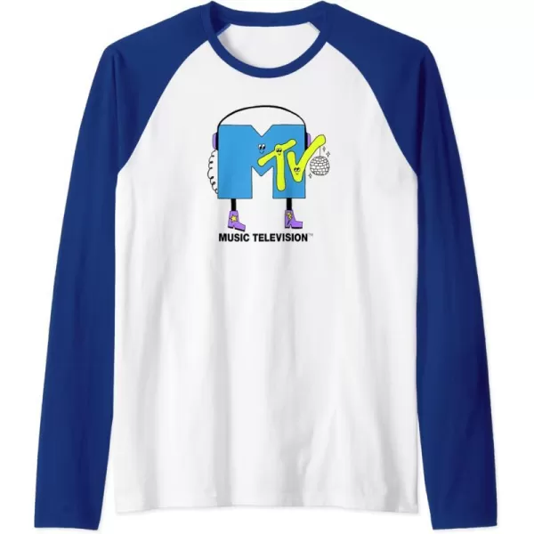 Amazon Essentials MTV Smiling Dance Party Logo Raglan Baseball TeeRoyal BlueWhite