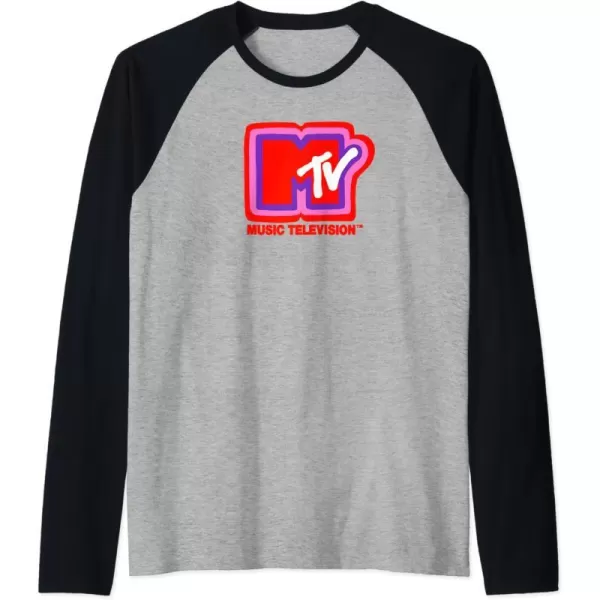 Amazon Essentials MTV Super Thick Outlines Logo Raglan Baseball TeeBlackAthletic Heather