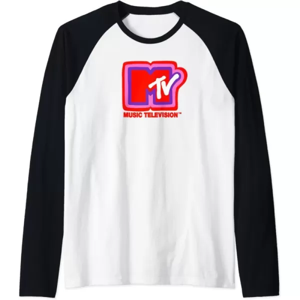 Amazon Essentials MTV Super Thick Outlines Logo Raglan Baseball TeeBlackWhite
