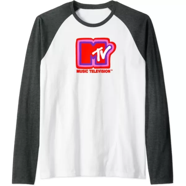 Amazon Essentials MTV Super Thick Outlines Logo Raglan Baseball TeeDark Heather GreyWhite