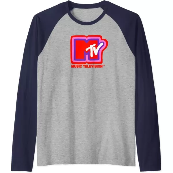 Amazon Essentials MTV Super Thick Outlines Logo Raglan Baseball TeeNavy BlueAthletic Heather