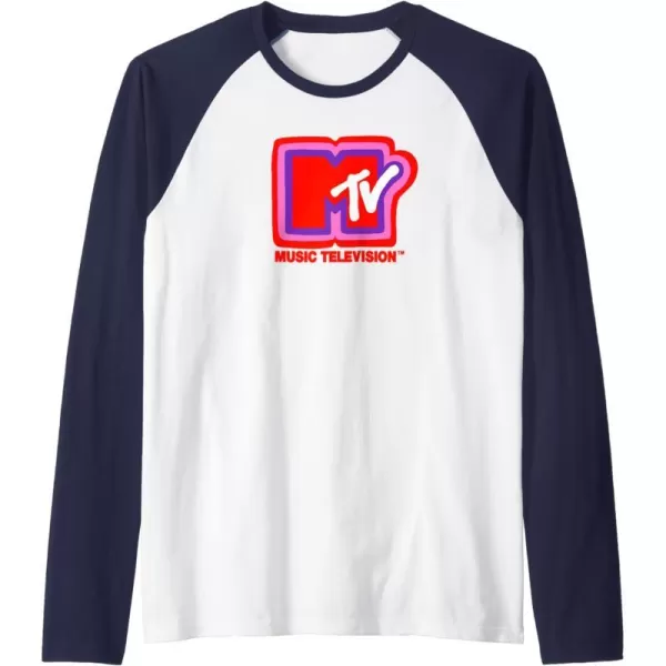 Amazon Essentials MTV Super Thick Outlines Logo Raglan Baseball TeeNavy BlueWhite