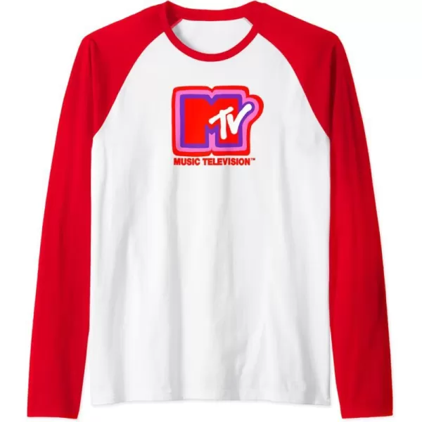 Amazon Essentials MTV Super Thick Outlines Logo Raglan Baseball TeeRedWhite