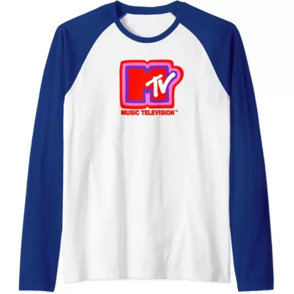 Amazon Essentials MTV Super Thick Outlines Logo Raglan Baseball TeeRoyal BlueWhite