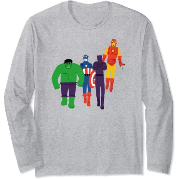 Amazon Essentials Marvel Avengers Flat and Stylized Heroes Long Sleeve TShirtHeather Grey