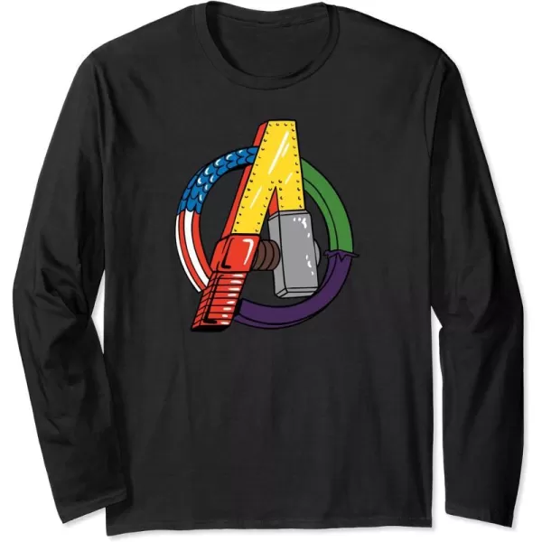 Amazon Essentials Marvel Avengers Multi Hero Logo Collage Long Sleeve TShirtBlack