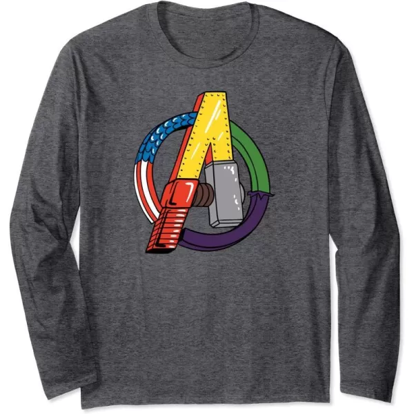 Amazon Essentials Marvel Avengers Multi Hero Logo Collage Long Sleeve TShirtDark Heather Grey