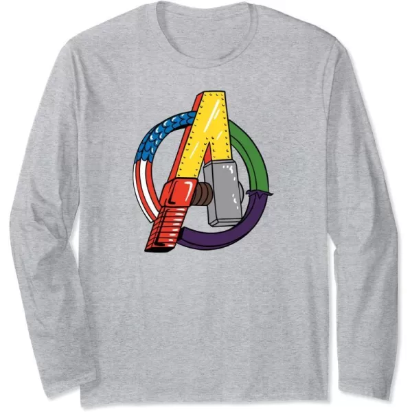 Amazon Essentials Marvel Avengers Multi Hero Logo Collage Long Sleeve TShirtHeather Grey