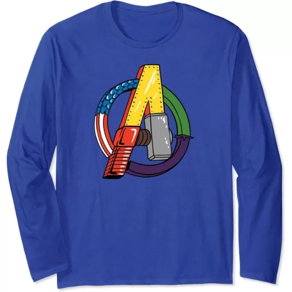 Amazon Essentials Marvel Avengers Multi Hero Logo Collage Long Sleeve TShirtRoyal Blue