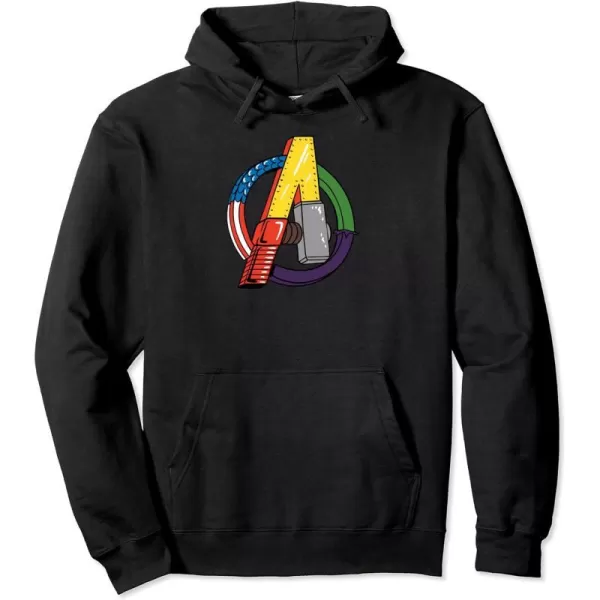 Amazon Essentials Marvel Avengers Multi Hero Logo Collage Pullover HoodieBlack