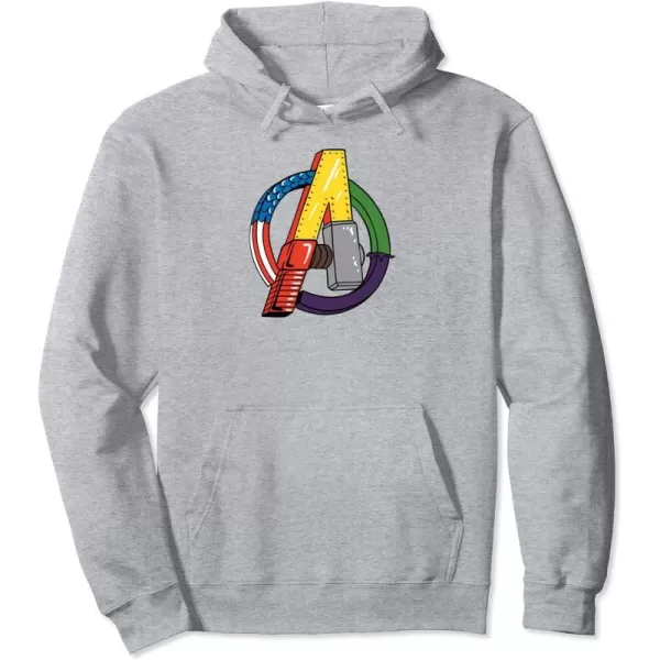 Amazon Essentials Marvel Avengers Multi Hero Logo Collage Pullover HoodieHeather Grey