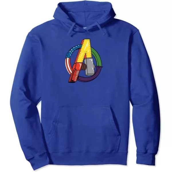 Amazon Essentials Marvel Avengers Multi Hero Logo Collage Pullover HoodieRoyal Blue