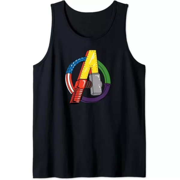 Amazon Essentials Marvel Avengers Multi Hero Logo Collage Tank TopBlack