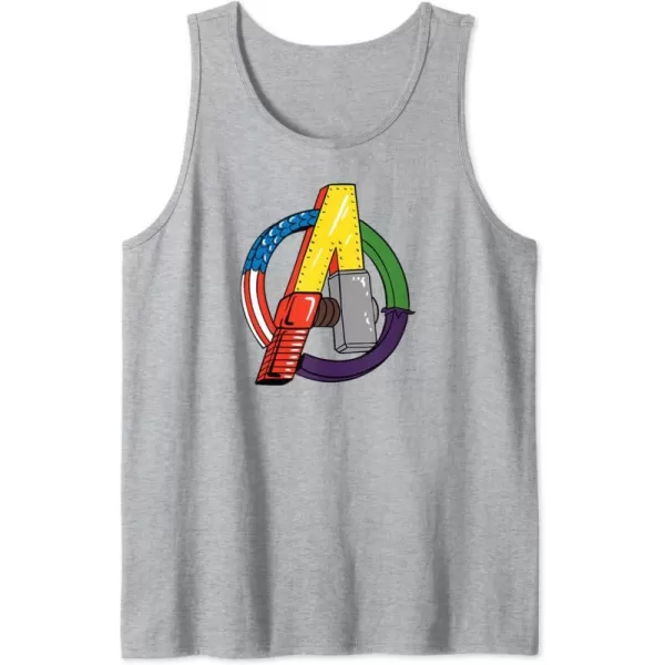 Amazon Essentials Marvel Avengers Multi Hero Logo Collage Tank TopHeather Grey