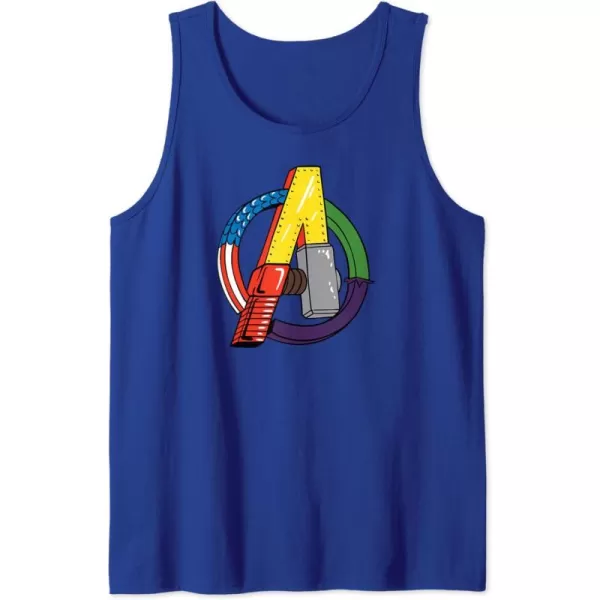 Amazon Essentials Marvel Avengers Multi Hero Logo Collage Tank TopRoyal Blue